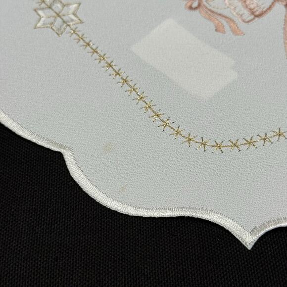 Set 2 German Embroidered Christmas Angels Table Runners 11x22 Pink Gold Thread - Picture 4 of 6